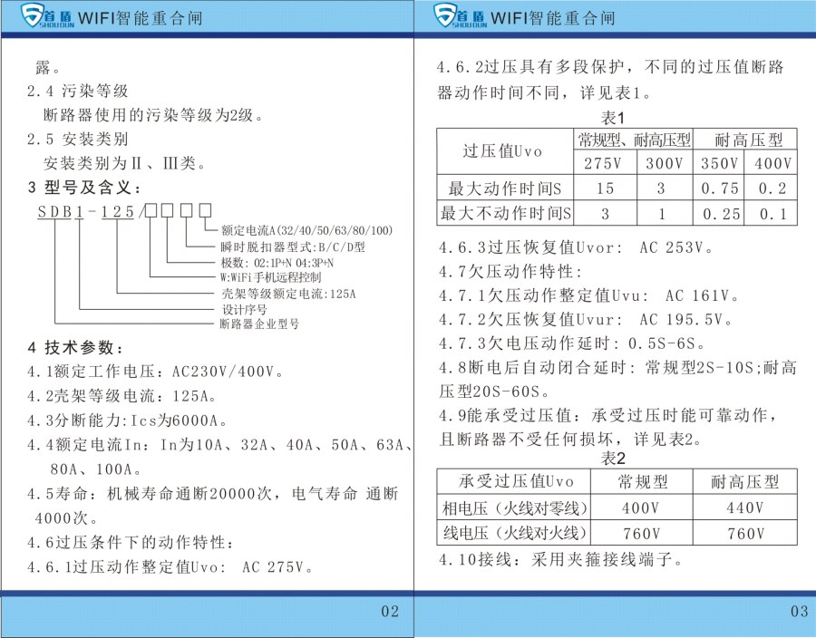 WIFI物聯網智能控制開關SDB1-125-W02-32A說明書